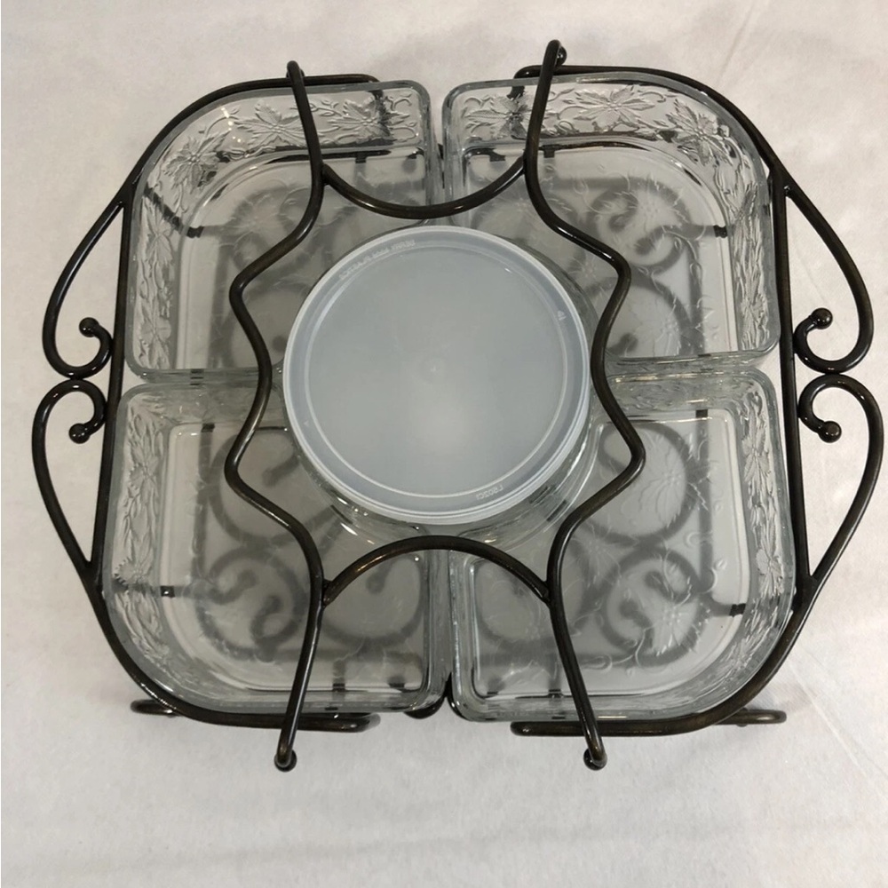 Princess House Fantasia Crystal Chip & Dip/ Veggie Server Poinsettia Pattern